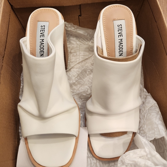 Steve Madden Cru Mule White Leather Heel - Picture 7 of 9